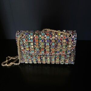 Multicolor Crystal Embellished Chain Shoulder Bag